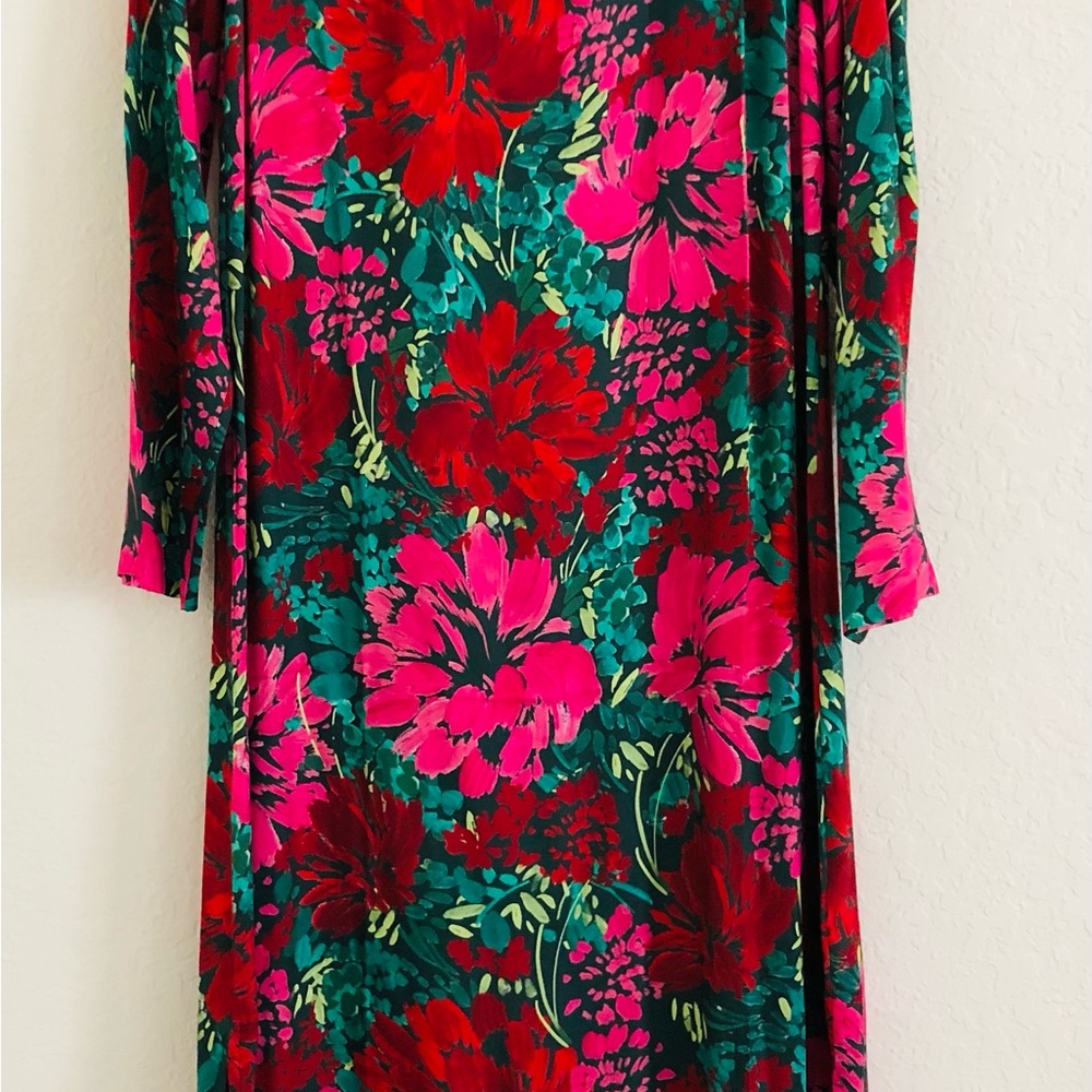 Vineyard Vines Red and Pink Floral Long Sleeve Dress